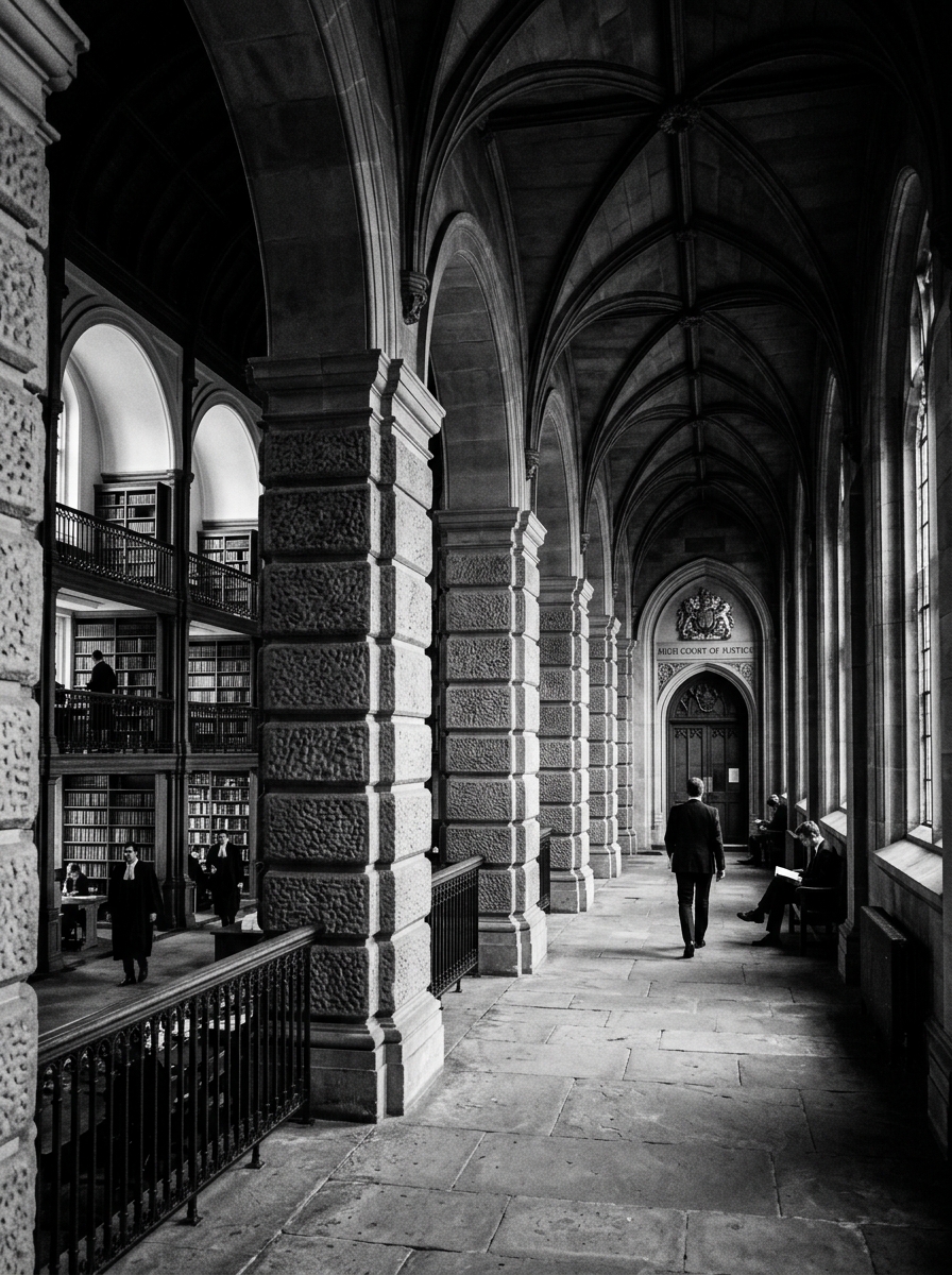 Institutional Court Corridor Architectural Framing
